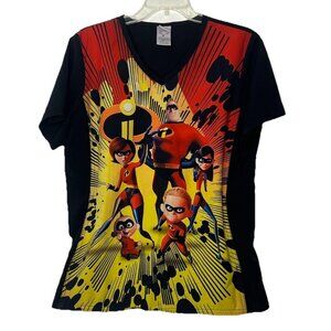 Incredibles 2 Scrub Top Disney Pixar Women’s M Front Pockets Poly & Spandex